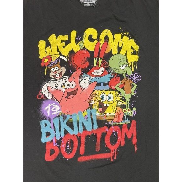 Spongebob Squarepants Welcome To Bikini Bottom T-shirt Men XXL Black - Picture 2 of 5